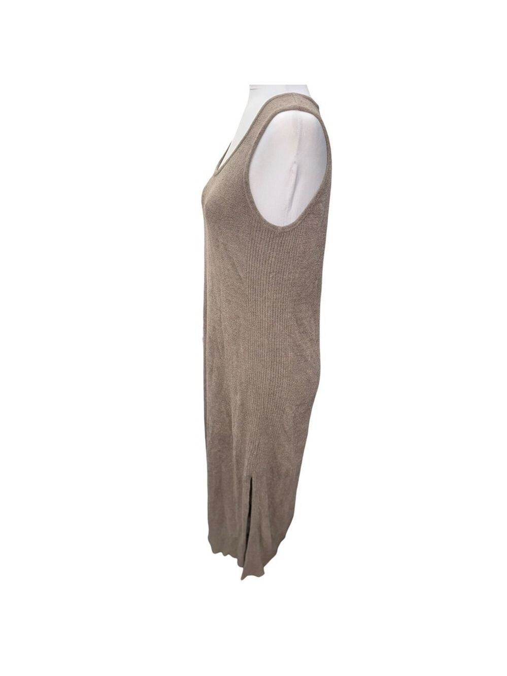 Barefoot Dreams CozyChic Ultra Lite Tank Midi Dress Taupe Side Slit L - Picture 4 of 6